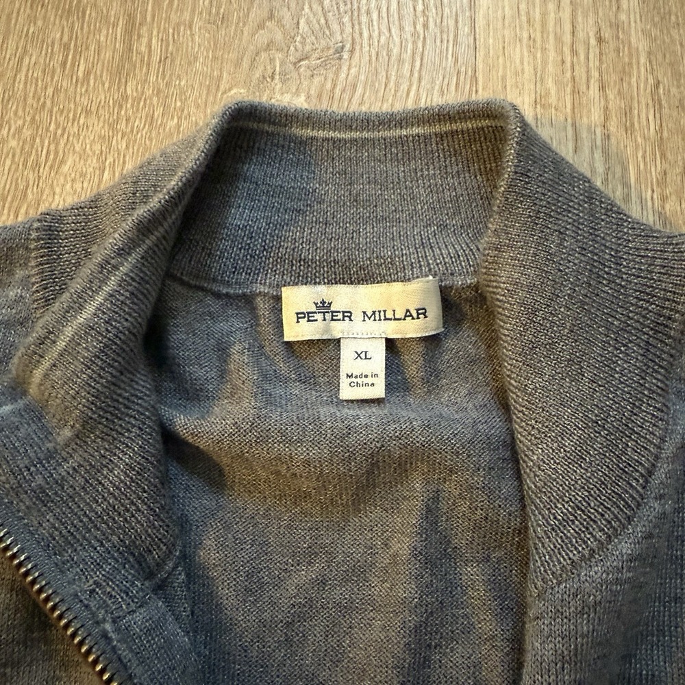 Peter Millar Sweater Mens XL Gray Merino Wool Quarter Zip Mock Neck Pullover - Picture 7 of 8